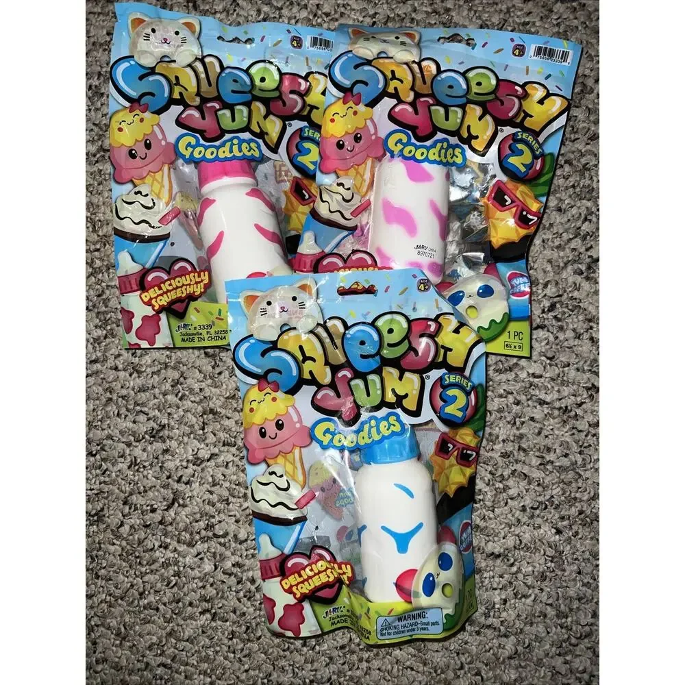 3- Squeesh Yum Goodies ICE CREAM CONES - 2 PINK & 1 BLUE - Moo Milk